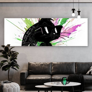 Aluminiumbild Cartoon Hase mit buntem Farbklecks Panorama