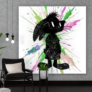 Aluminiumbild Cartoon Hase mit buntem Farbklecks Quadrat
