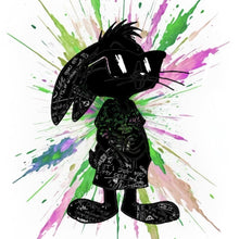 Lade das Bild in den Galerie-Viewer, Leinwandbild Cartoon Hase mit buntem Farbklecks Quadrat
