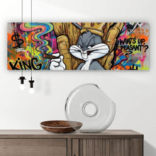 Lade das Bild in den Galerie-Viewer, Leinwandbild Cartoon Hasenkönig Graffiti Panorama
