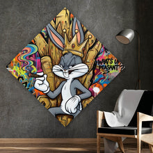 Lade das Bild in den Galerie-Viewer, Aluminiumbild gebürstet Cartoon Hasenkönig Graffiti Raute
