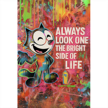 Lade das Bild in den Galerie-Viewer, Acrylglasbild Cartoon Katze mit buntem Farbspritzer Hintergrund Hochformat
