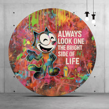 Lade das Bild in den Galerie-Viewer, Aluminiumbild Cartoon Katze mit buntem Farbspritzer Hintergrund Kreis
