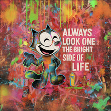 Lade das Bild in den Galerie-Viewer, Aluminiumbild Cartoon Katze mit buntem Farbspritzer Hintergrund Quadrat
