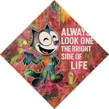 Lade das Bild in den Galerie-Viewer, Acrylglasbild Cartoon Katze mit buntem Farbspritzer Hintergrund Raute
