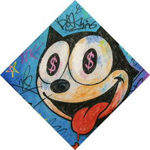 Lade das Bild in den Galerie-Viewer, Poster Cartoon Katze mit Dollarzeichen und buntem Hintergrund Raute
