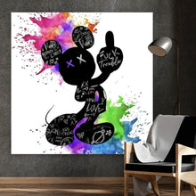 Lade das Bild in den Galerie-Viewer, Leinwandbild Cartoon Maus mit bunten Farbklecksen Quadrat
