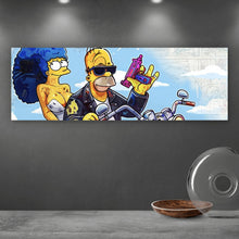 Lade das Bild in den Galerie-Viewer, Poster Cartoon Paar auf Motorrad farbenfrohe Illustration Panorama
