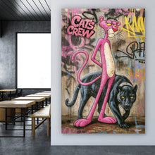 Lade das Bild in den Galerie-Viewer, Leinwandbild Catscrew zwei Panther im Street Art Stil Hochformat
