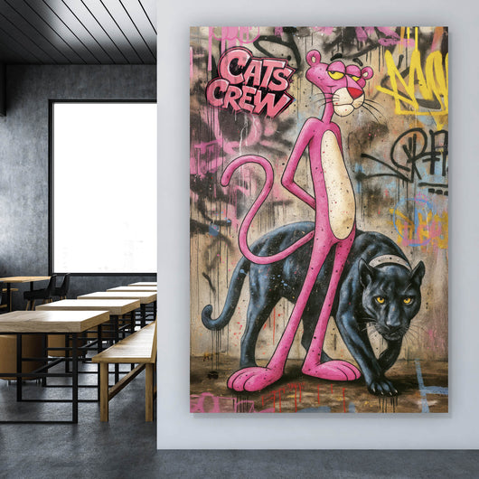 Aluminiumbild Catscrew zwei Panther im Street Art Stil Hochformat