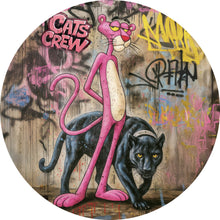 Lade das Bild in den Galerie-Viewer, Aluminiumbild Catscrew zwei Panther im Street Art Stil Kreis
