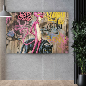 Leinwandbild Catscrew zwei Panther im Street Art Stil Querformat