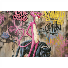 Lade das Bild in den Galerie-Viewer, Aluminiumbild gebürstet Catscrew zwei Panther im Street Art Stil Querformat
