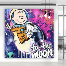 Lade das Bild in den Galerie-Viewer, Poster Charlie und Snoopy im Weltall Pop Art Quadrat
