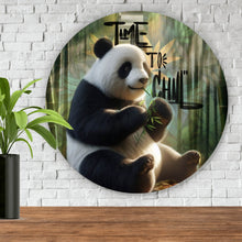 Lade das Bild in den Galerie-Viewer, Aluminiumbild gebürstet Pandabär Time to chill Kreis
