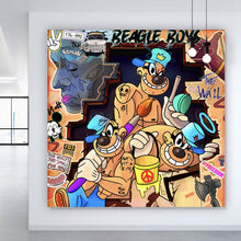 Lade das Bild in den Galerie-Viewer, Aluminiumbild gebürstet Collage Comicfiguren Pop Art Quadrat
