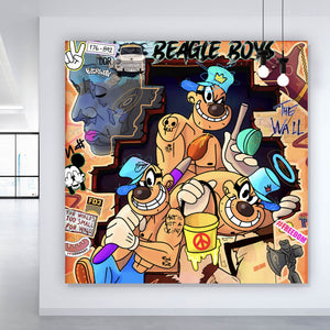 Aluminiumbild gebürstet Collage Comicfiguren Pop Art Quadrat
