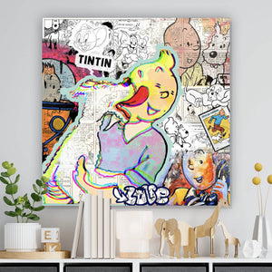 Acrylglasbild Comic Collage TinTin Pop Art Quadrat