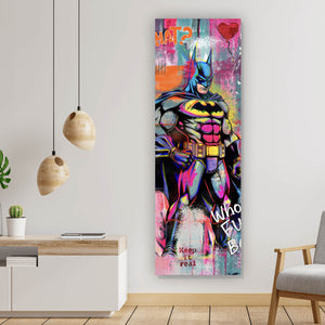 Poster Comic Held vor buntem Street Art Hintergrund Panorama Hoch