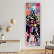 Lade das Bild in den Galerie-Viewer, Leinwandbild Comic Held vor buntem Street Art Hintergrund Panorama Hoch
