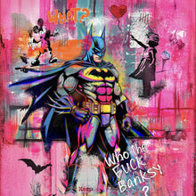 Lade das Bild in den Galerie-Viewer, Acrylglasbild Comic Held vor buntem Street Art Hintergrund Quadrat
