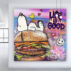 Acrylglasbild Comic Hund Snoopi Pop Art Quadrat