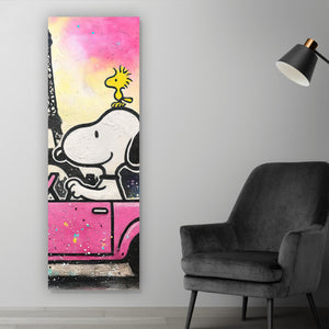 Leinwandbild Comic Hund vor Pariser Skyline Pop Art Panorama Hoch