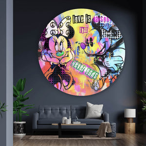 Aluminiumbild gebürstet Comic Kult Mäuse Paar beim Flirten Kreis