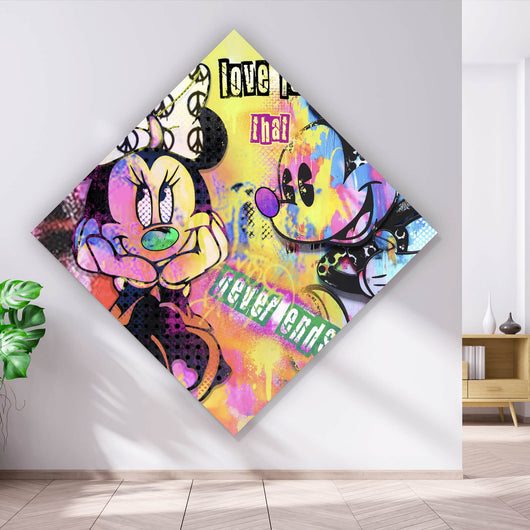 Acrylglasbild Comic Kult Mäuse Paar beim Flirten Raute