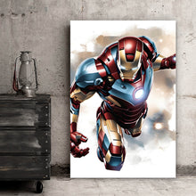Lade das Bild in den Galerie-Viewer, Aluminiumbild gebürstet Comic Superheld in voller Rüstung Hochformat
