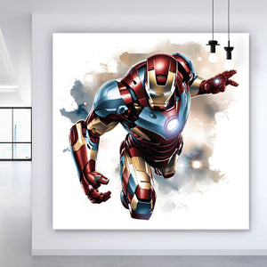 Aluminiumbild gebürstet Comic Superheld in voller Rüstung Quadrat