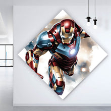 Lade das Bild in den Galerie-Viewer, Aluminiumbild gebürstet Comic Superheld in voller Rüstung Raute
