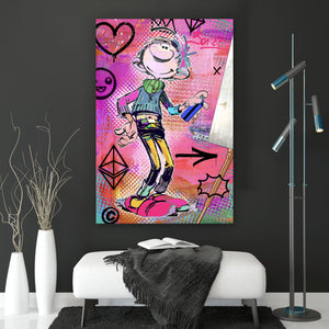 Acrylglasbild Comicfigur mit Spraydose im Graffiti Stil Hochformat