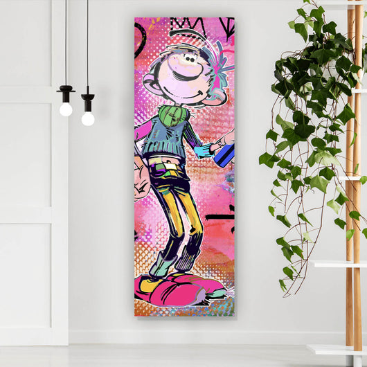 Spannrahmenbild Comicfigur mit Spraydose im Graffiti Stil Panorama Hoch