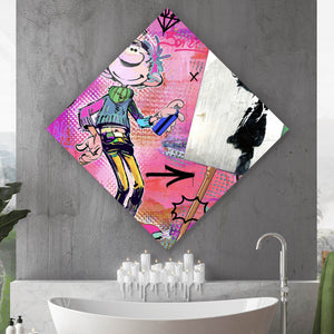 Leinwandbild Comicfigur mit Spraydose im Graffiti Stil Raute