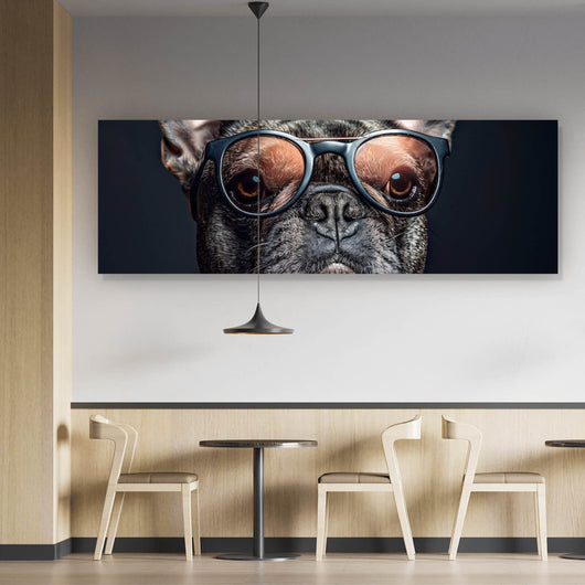 Aluminiumbild gebürstet Coole Bulldogge mit Brille und Jacke Panorama