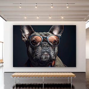 Poster Coole Bulldogge mit Brille und Jacke Querformat