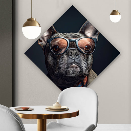 Poster Coole Bulldogge mit Brille und Jacke Raute