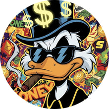 Lade das Bild in den Galerie-Viewer, Aluminiumbild Coole Ente mit Zigarre auf Geld Hintergrund Kreis
