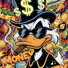 Lade das Bild in den Galerie-Viewer, Spannrahmenbild Coole Ente mit Zigarre auf Geld Hintergrund Quadrat
