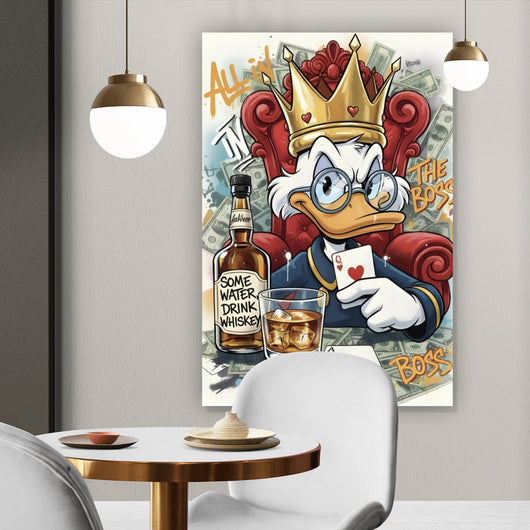 Aluminiumbild gebürstet Coole Poker Ente mit Krone und Geld Hochformat