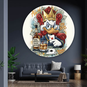 Aluminiumbild Coole Poker Ente mit Krone und Geld Kreis