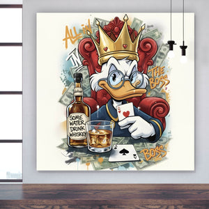 Aluminiumbild Coole Poker Ente mit Krone und Geld Quadrat