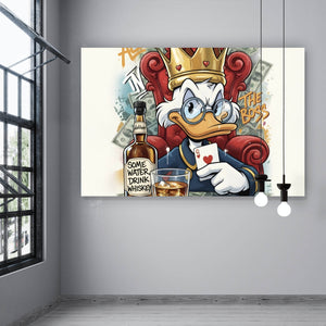 Leinwandbild Coole Poker Ente mit Krone und Geld Querformat
