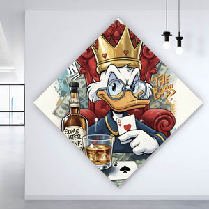 Spannrahmenbild Coole Poker Ente mit Krone und Geld Raute