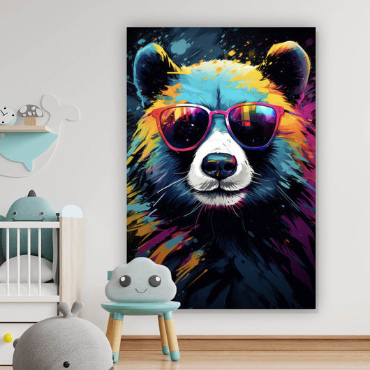 Leinwandbild Bunter Panda mit Sonnenbrille Street Art Hochformat