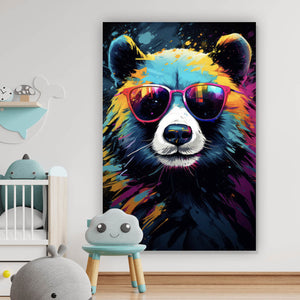 Acrylglasbild Bunter Panda mit Sonnenbrille Street Art Hochformat
