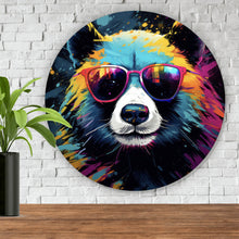 Lade das Bild in den Galerie-Viewer, Aluminiumbild Bunter Panda mit Sonnenbrille Street Art Kreis
