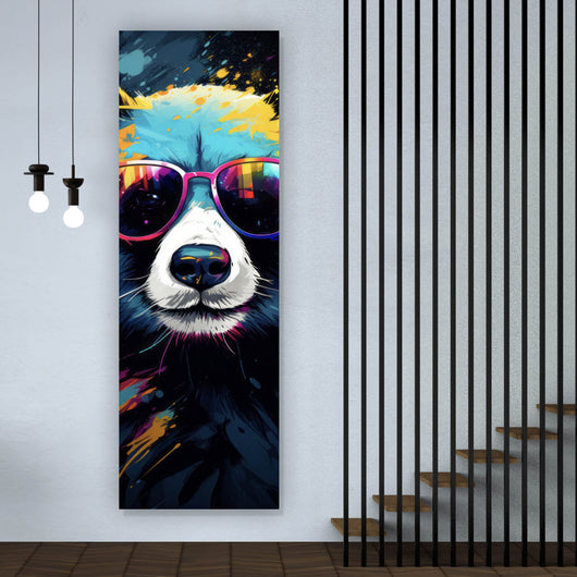 Aluminiumbild Bunter Panda mit Sonnenbrille Street Art Panorama Hoch