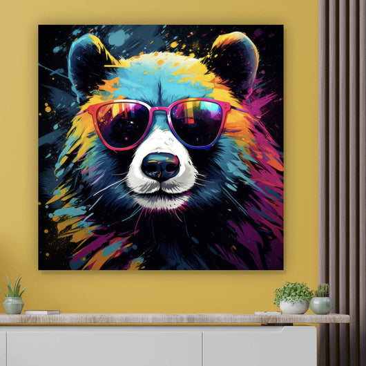 Acrylglasbild Bunter Panda mit Sonnenbrille Street Art Quadrat